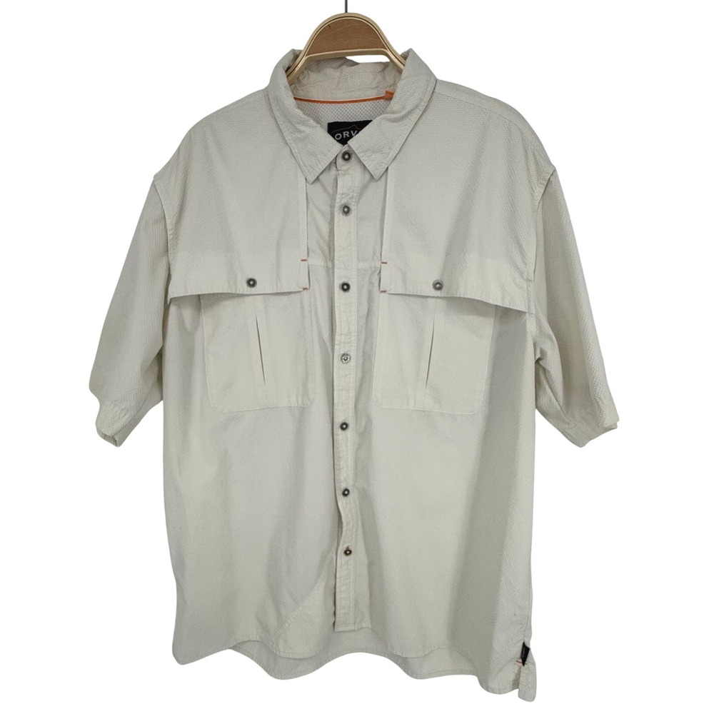 Orvis Fishing Shirt Mens XL Cream Excellent Short Sleeve Vented Mesh Back